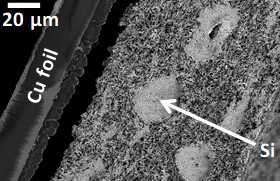Cross-section of graphite-Si electrodes
