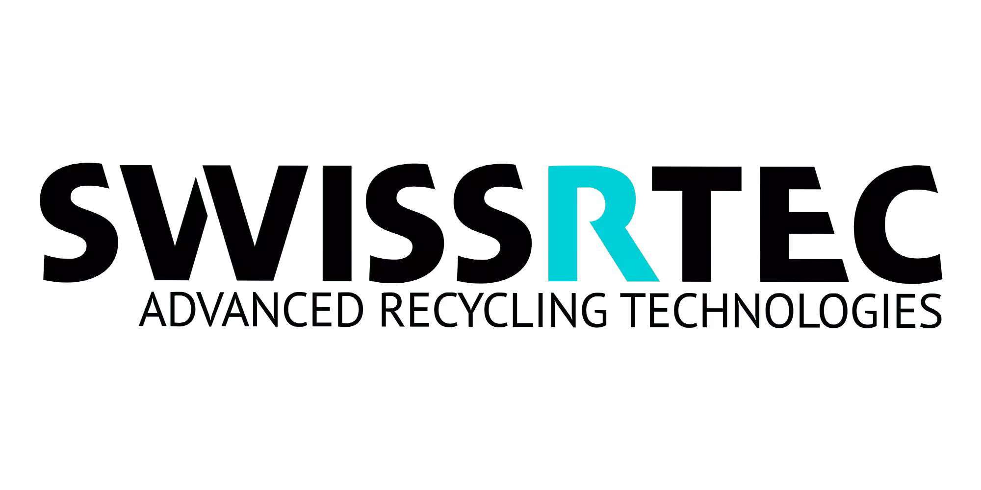 Logo for SwissRTEC Advanced Recycling Technologies with bold black letters and a turquoise-highlighted R, plus the tagline 'Advanced Recycling Technologies'